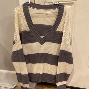 American Eagle Striped V-Neck Sweater